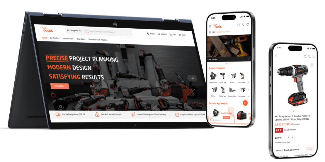 Product 1 — laptop and phone preview