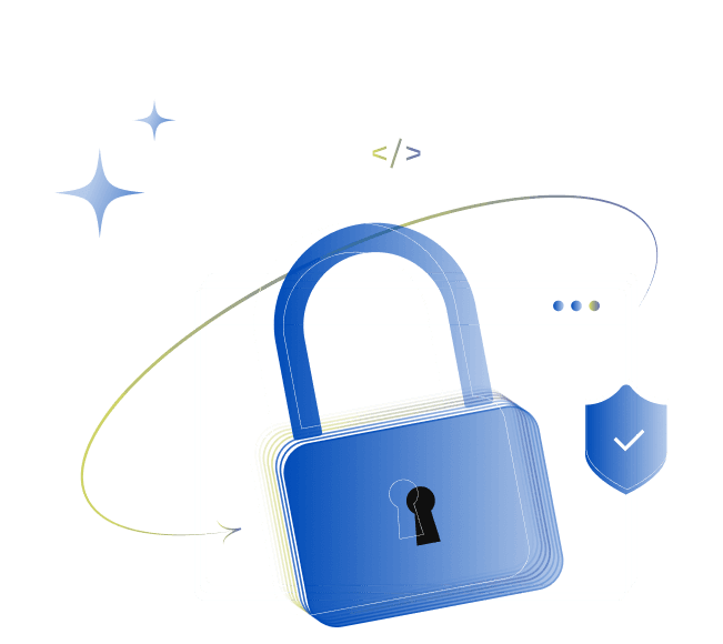 Security and compliance — lock, browser frame and shield illustration