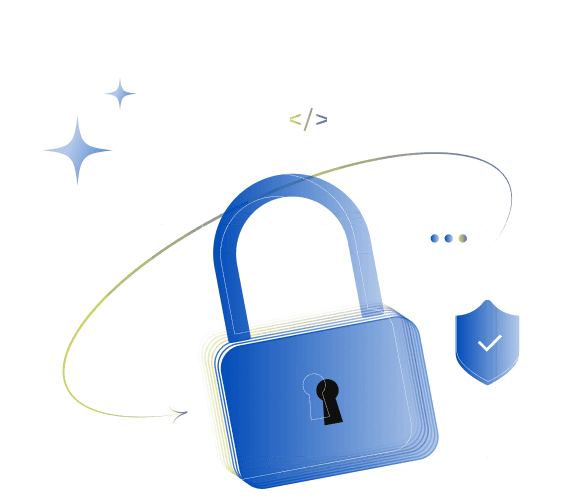 Cybersecurity — lock, browser frame and shield illustration